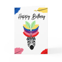 happy birthday zebra colourful feathers