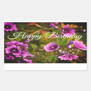 Happy Birthday Zebra Hollyhock Flowers Stickers