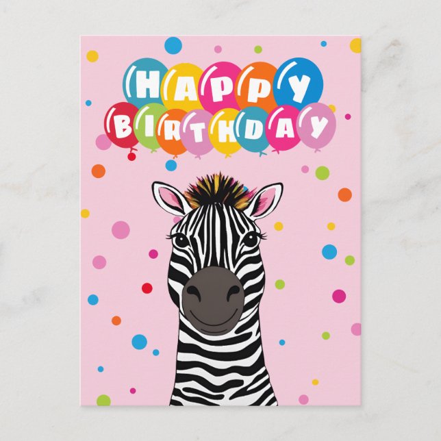 Happy Birthday Zebra Postcard (Front)
