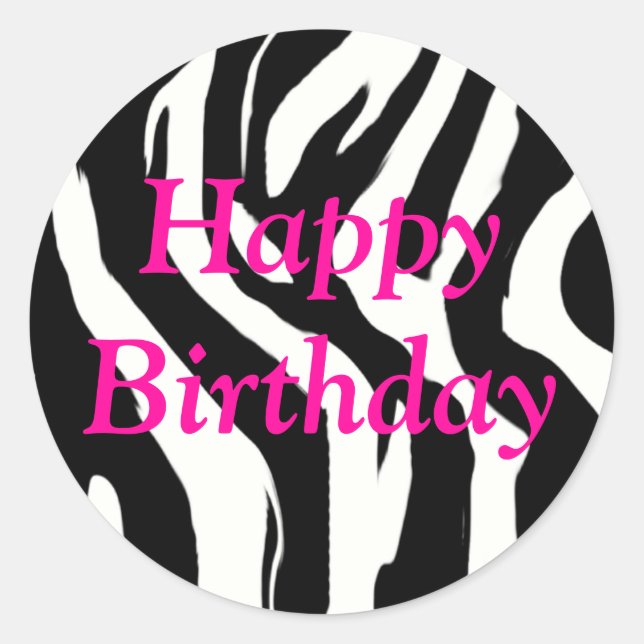 Happy Birthday Zebra Round Stickers (Front)