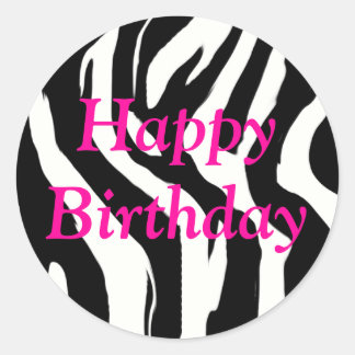 Happy Birthday Zebra Round Stickers
