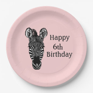 Happy Birthday Zebra w Age for Girl Paper Plate