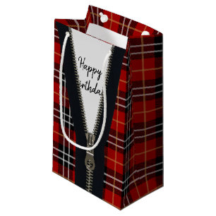 Happy Birthday Zipper On Tartan Plaid Small Gift Bag