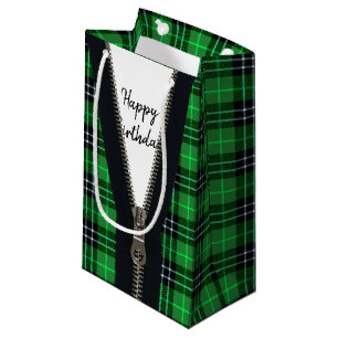 Happy Birthday Zipper On Tartan Plaid Small Gift Bag