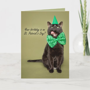Happy Birtthday on St. Patrick's Day Black Cat Holiday Card