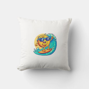 Happy Bitcoin Wearing Sunglasses Surfing a Blockch Cushion