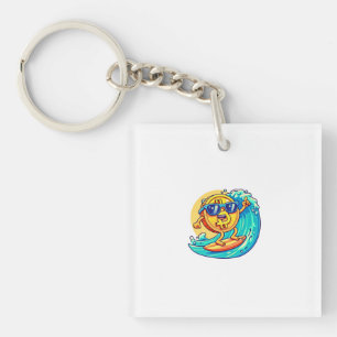Happy Bitcoin Wearing Sunglasses Surfing a Blockch Key Ring