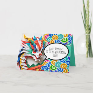 Happy Bithday Cute Dragon Origami Zodiac GC Holiday Card