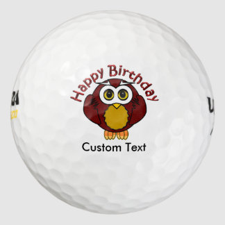 Happy Bithday - Wise Owl With Curved Text Golf Balls