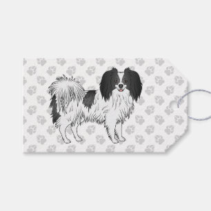 Happy Black And White Phalène Dog Illustration Gift Tags