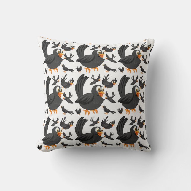 Happy Black Bird Pattern Cushion (Front)