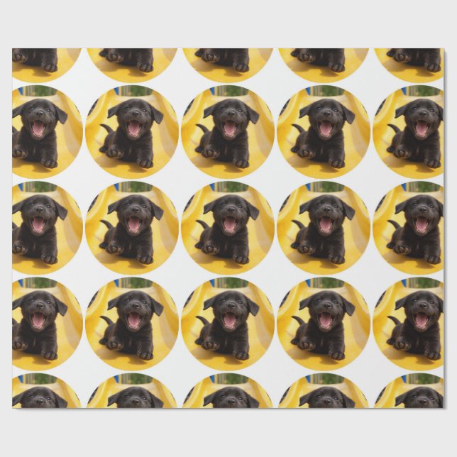 Happy Black Lab Puppy on Slide Fun Gift Wrap (Flat)
