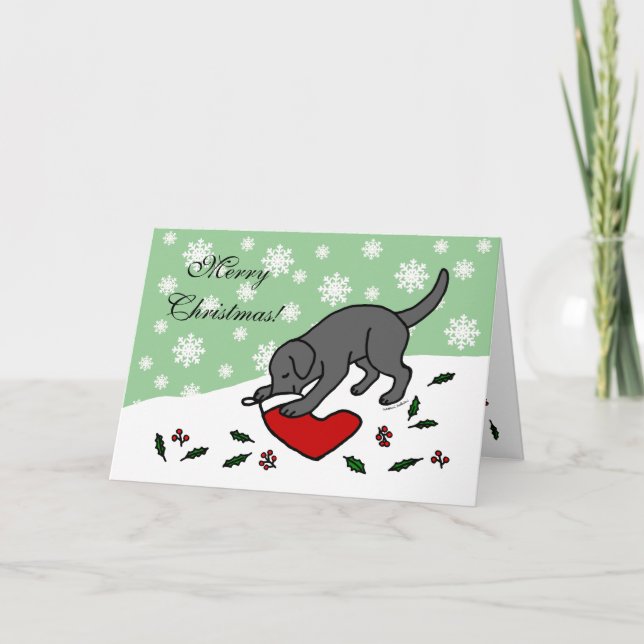 Happy Black Labrador Christmas Cartoon Holiday Card (Front)