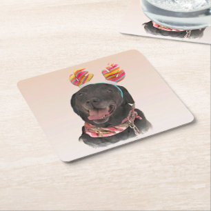 Happy Black Labrador Retriever Dog Paper Coasters