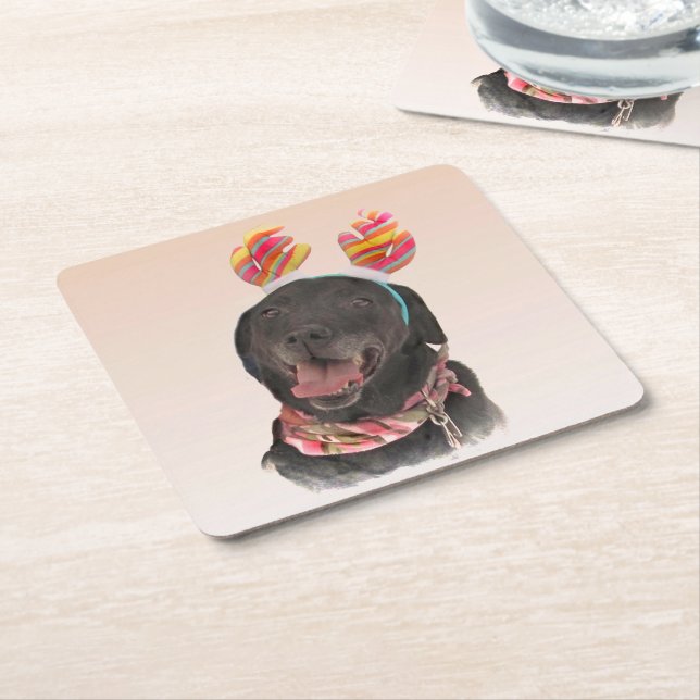 Happy Black Labrador Retriever Dog Paper Coasters (Angled)