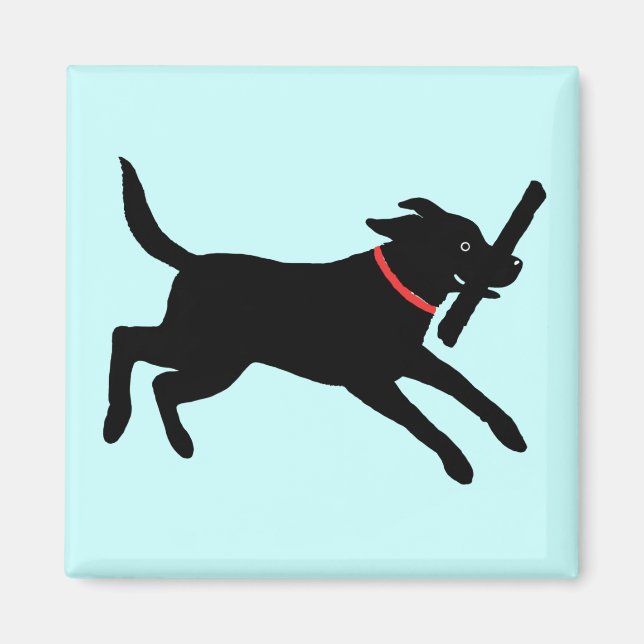 Happy Black Labrador Retriever | Running Black Lab Magnet (Front)