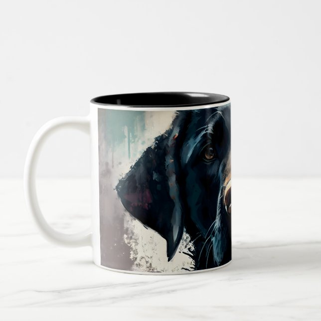 Happy Black Labrador Retriever Two-Tone Coffee Mug (Left)