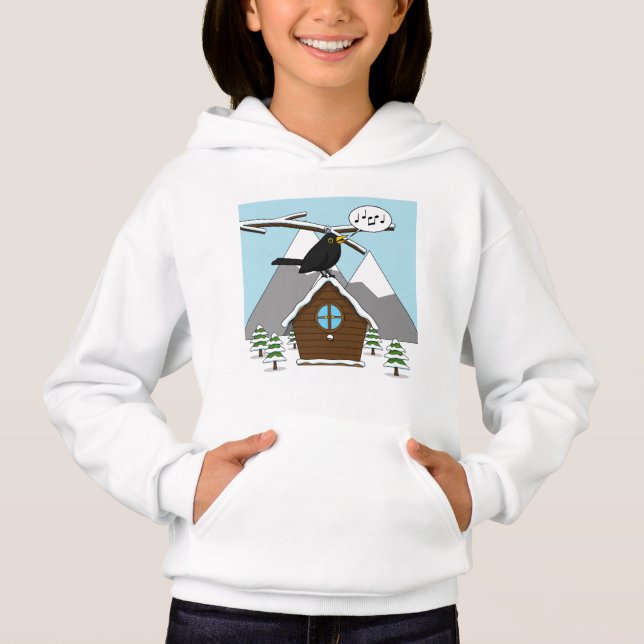 Happy Blackbird Singing in Winter Landscape (Front)