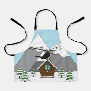 Happy Blackbird Singing in Winter Landscape Apron