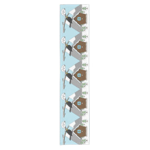 Happy Blackbird Singing in Winter Landscape Short Table Runner