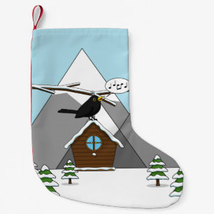 Happy Blackbird Singing in Winter Landscape Small Christmas Stocking