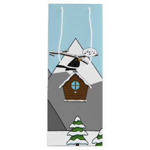 Happy Blackbird Singing in Winter Landscape Wine Gift Bag