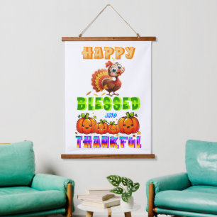 Happy Blessed And Thankful Hanging Tapestry