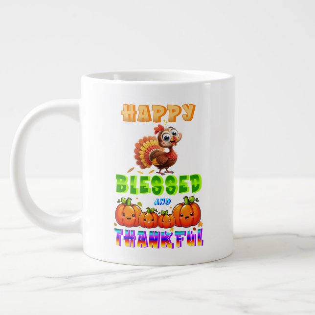 Happy Blessed And Thankful Large Coffee Mug (Left)