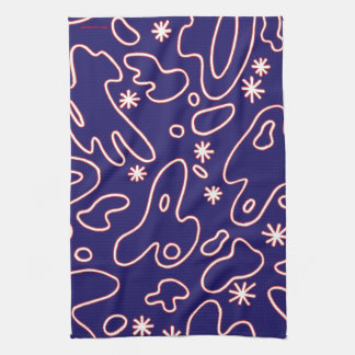 Happy Blobs -Navy Blue, Red & White Tea Towel