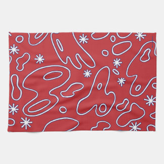 Happy Blobs- Red, White, & Blue Squiggles Tea Towel