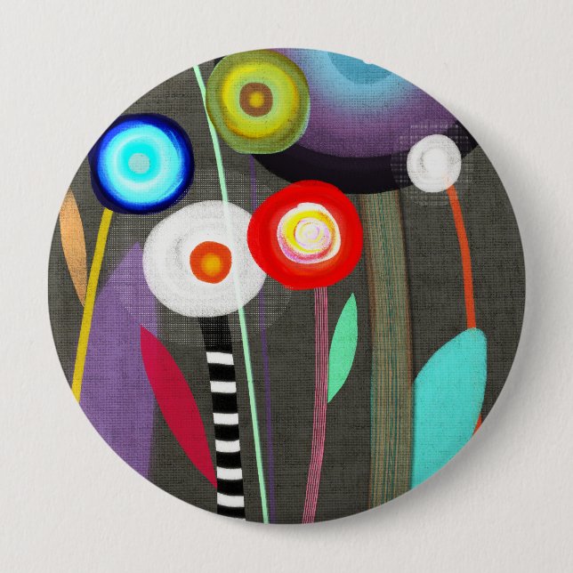 Happy Blooming Flora Brooch 10 Cm Round Badge (Front)