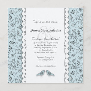 Happy Blue Birds Wedding Doodle Trendy Square Invitation