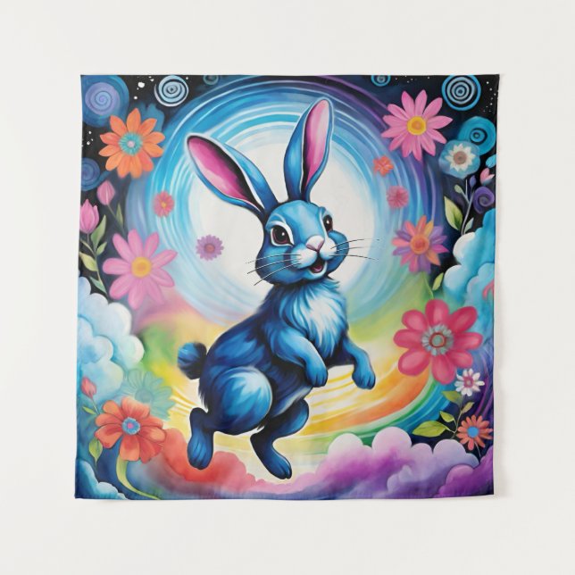 Happy Blue Bunny Dream Joy Tapestry (Front)