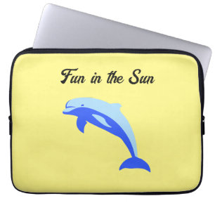 Happy Blue Dolphin, Cute Tropical Ocean Cartoon Laptop Sleeve