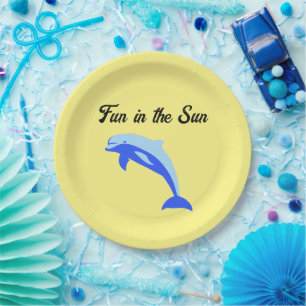 Happy Blue Dolphin, Cute Tropical Ocean Cartoon Paper Plate