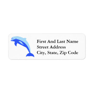 Happy Blue Dolphin, Cute Tropical Ocean Cartoon Return Address Label