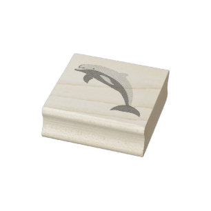 Happy Blue Dolphin, Cute Tropical Ocean Cartoon Rubber Stamp