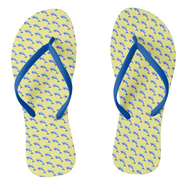 Happy Blue Dolphin, Cute Tropical Ocean Cartoon Thongs (Footbed)