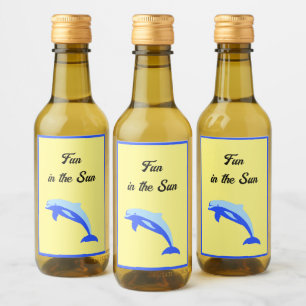 Happy Blue Dolphin, Cute Tropical Ocean Cartoon Wine Label