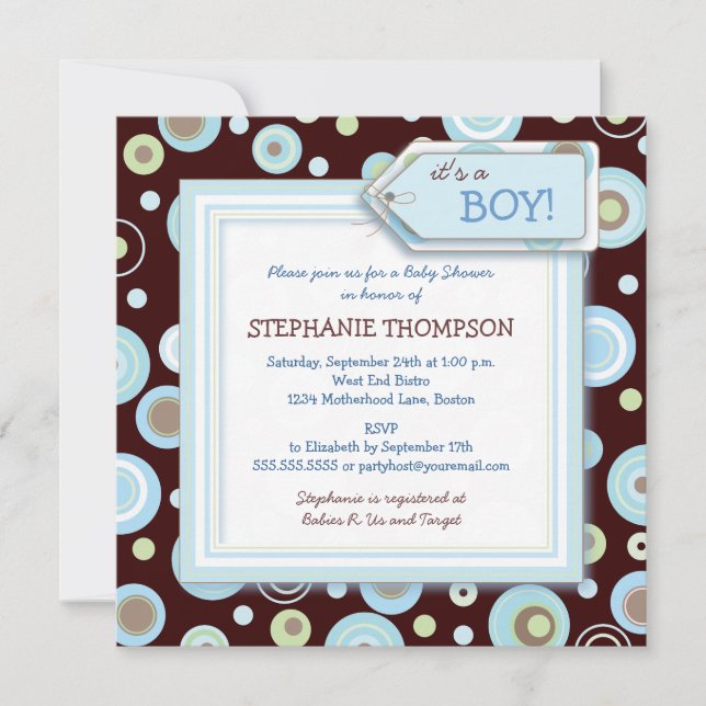 Happy Blue Dots Boy Baby Shower Invitation (Front)
