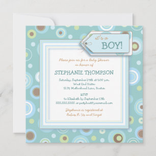 Happy Blue Dots Boy Baby Shower Invitation