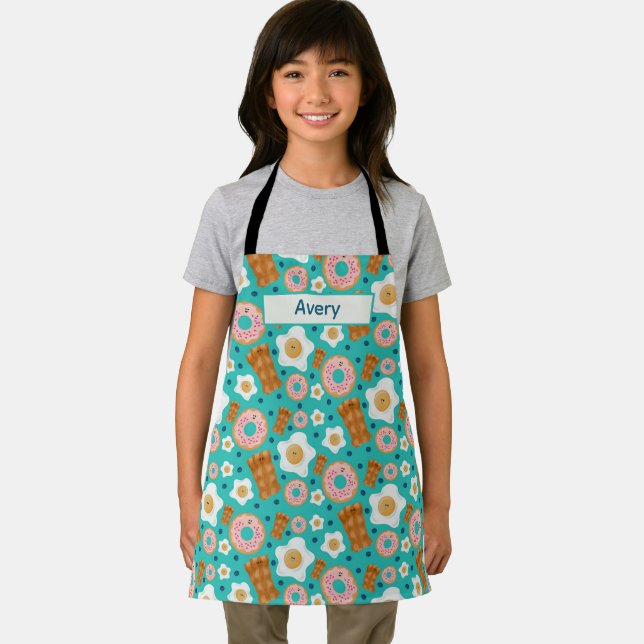 Happy Blue Eggs Bacon Donuts Pastel Apron (Insitu)