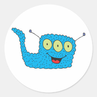 happy blue goofy monster classic round sticker