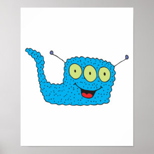 happy blue goofy monster poster
