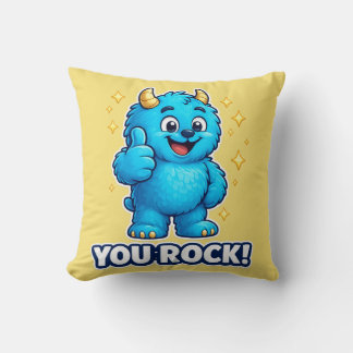 Happy Blue Monster You Rock Golden Starburst Cushion