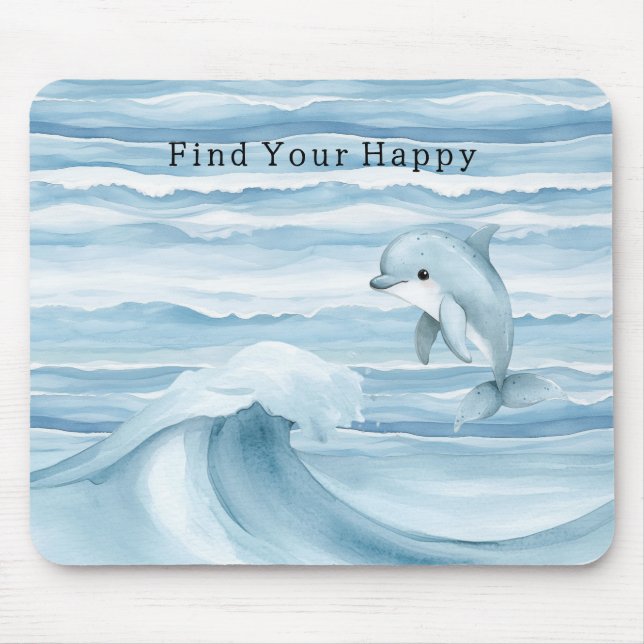 Happy Blue Ocean Dolphin Waves Mouse Pad (Front)