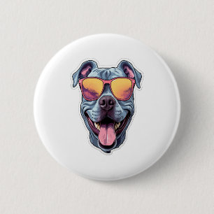 Happy Blue Pitbull Wearing Sunglasses 6 Cm Round Badge