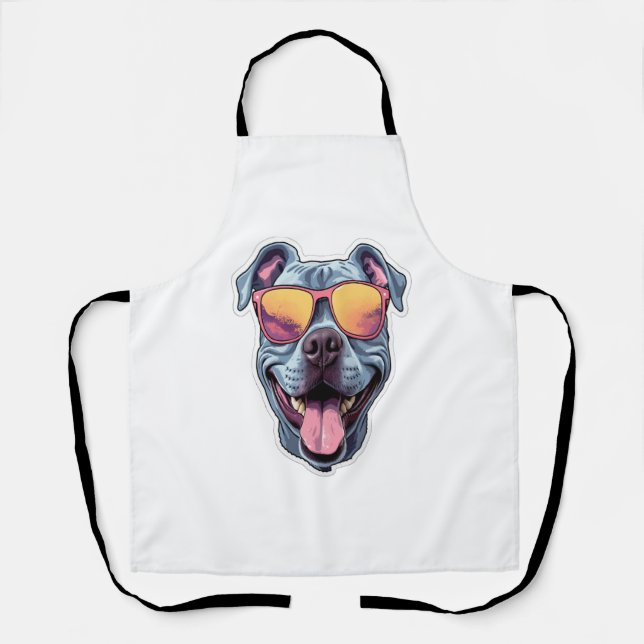 Happy Blue Pitbull Wearing Sunglasses   Apron (Front)