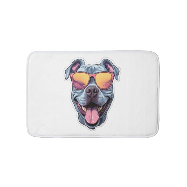 Happy Blue Pitbull Wearing Sunglasses   Bath Mat (Front)