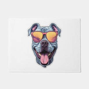 Happy Blue Pitbull Wearing Sunglasses Doormat